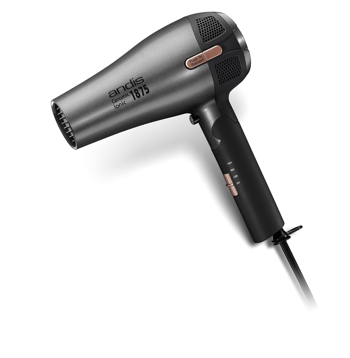 Andis 80280 Fold-n-go 1875 Watt Ceramic Ionic Dryer, Retractable Cord, Lightweight with Professional Blowout Results, Quick Dryi
