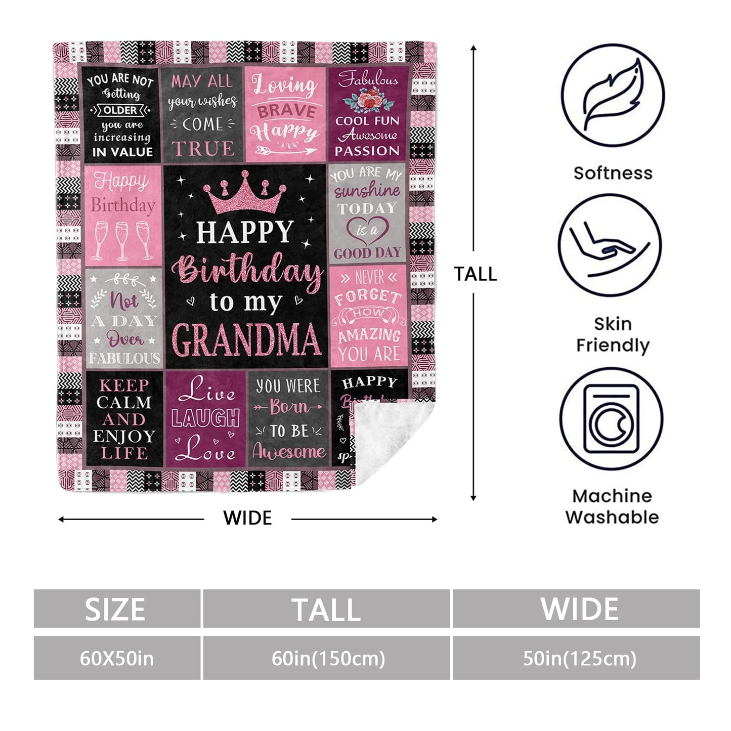 Mosslink Grandma Birthday Gifts, Birthday Gifts for Grandma Unique, Grandmother Birthday Gift Ideas Throw Blanket 60"x50"