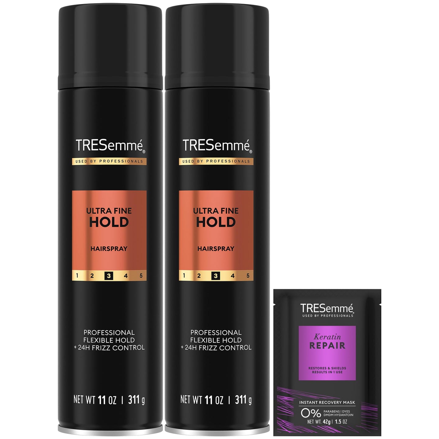 TRESemm Hairspray, Ultra Fine Mist, 2-Pack, Lightweight Flexible Hold Hair Spray, 24H Frizz Control + Keratin Repair Hair Mask