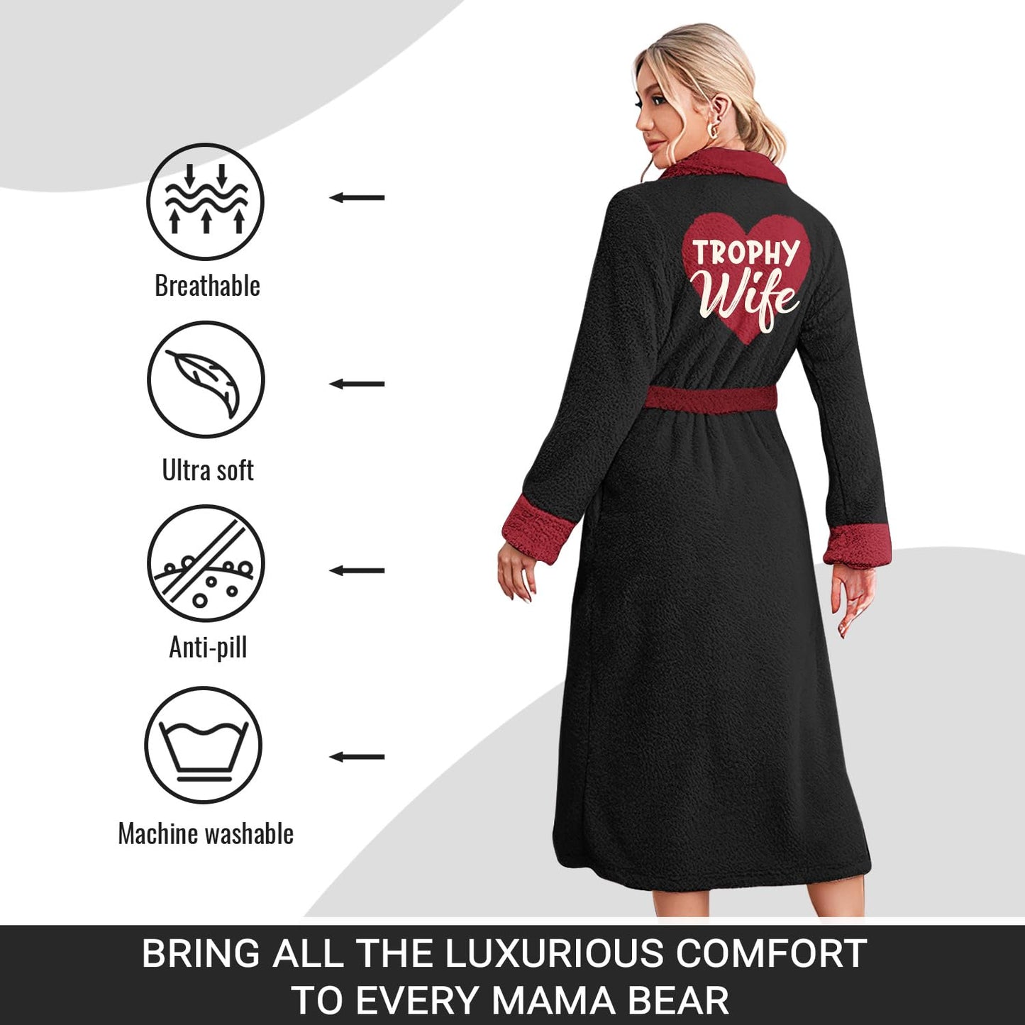 Vprintes Trophy Wife Fleece Robe - Gifts for Her Wife Gifts from Husband - Birthday Gifts for Wife Anniversary (Small/Medium).