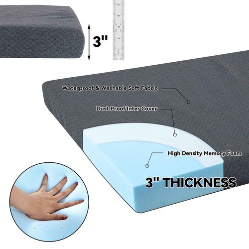 HOMBYS Memory Foam Camping Mattress Pad,Portable Sleeping Pad for Adult,Waterproof Cot Mattress,Roll Up Floor Mattress,Foldable Backpacking Travel Bed for Hiking,Guest Bed,Dark Grey,75x30x3