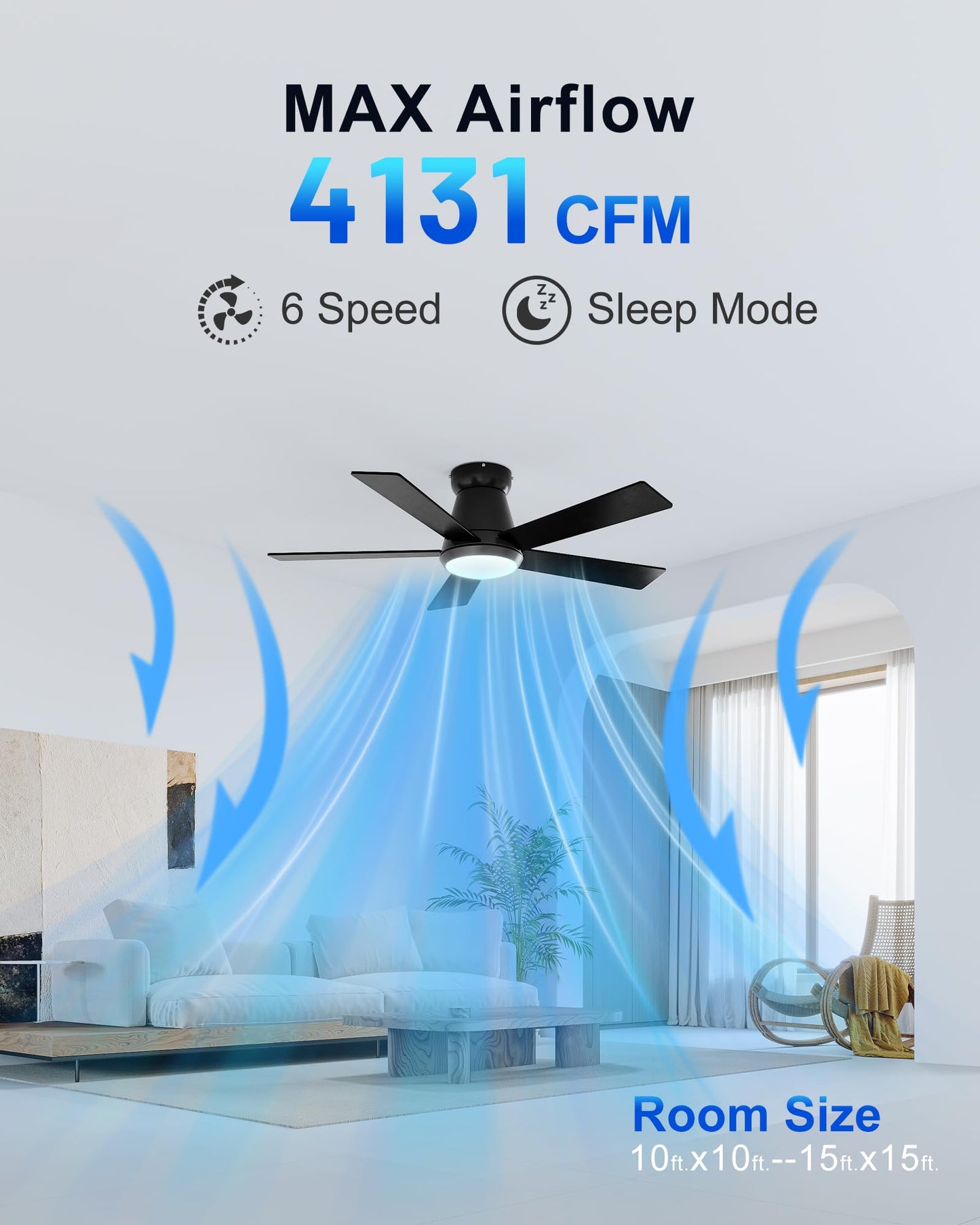 Cubicubi Ceiling Fans With Lights, 42 Inch Low Profile Ceiling Fan With Light And Remote/App Control, Flush Mount, Stepless Dimm