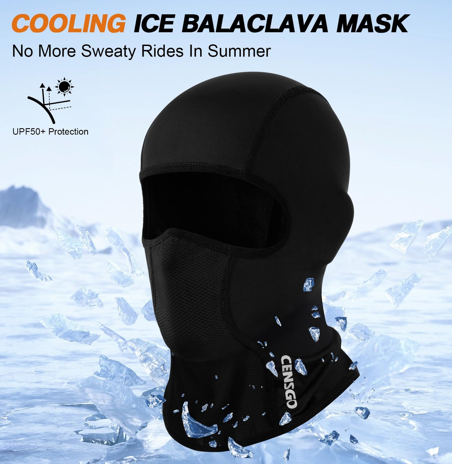 CENSGO Cooling Motorcycle Balaclava Helmet Liner, Breathable Face Cover, Lightweight Shiesty Mask for Men Women Summer Riding Black