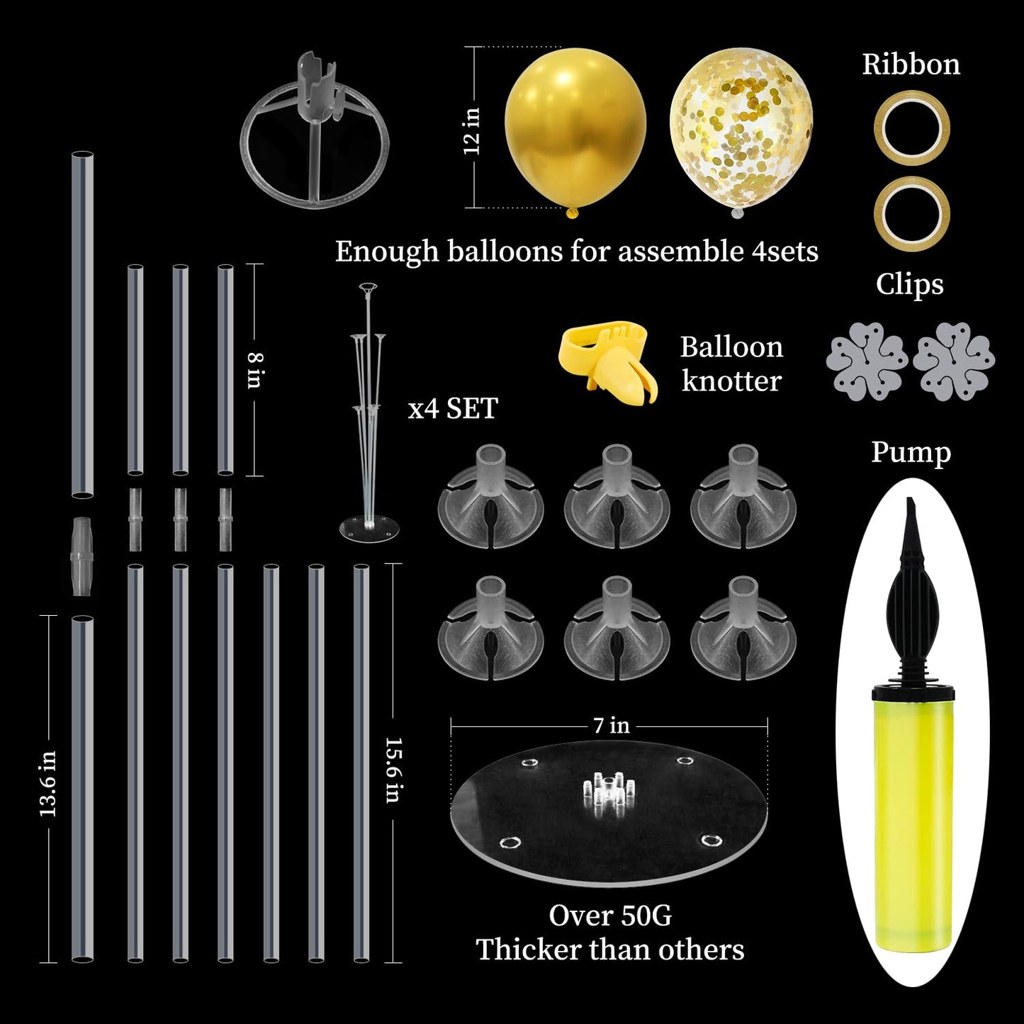 ZJDHPTY Black and Gold Party Decorations Balloon Stand Table Centerpieces for Birthday Wedding Retirement Anniversary Father's Day Halloween New Years Graduation Decorations 2025