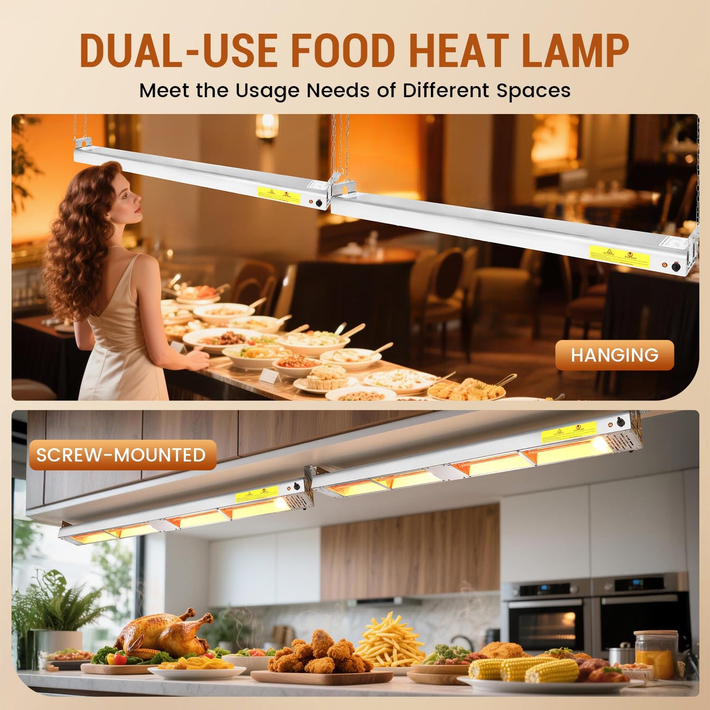 Hiteemer 55-Inch Food Heat Lamp - 1400W Commercial Food Warmer Lamp Overhead Stainless Steel Catering Heat Lamps Electric Strip Heater for Restaurant Buffet Parties Kitchen, Silver 115V