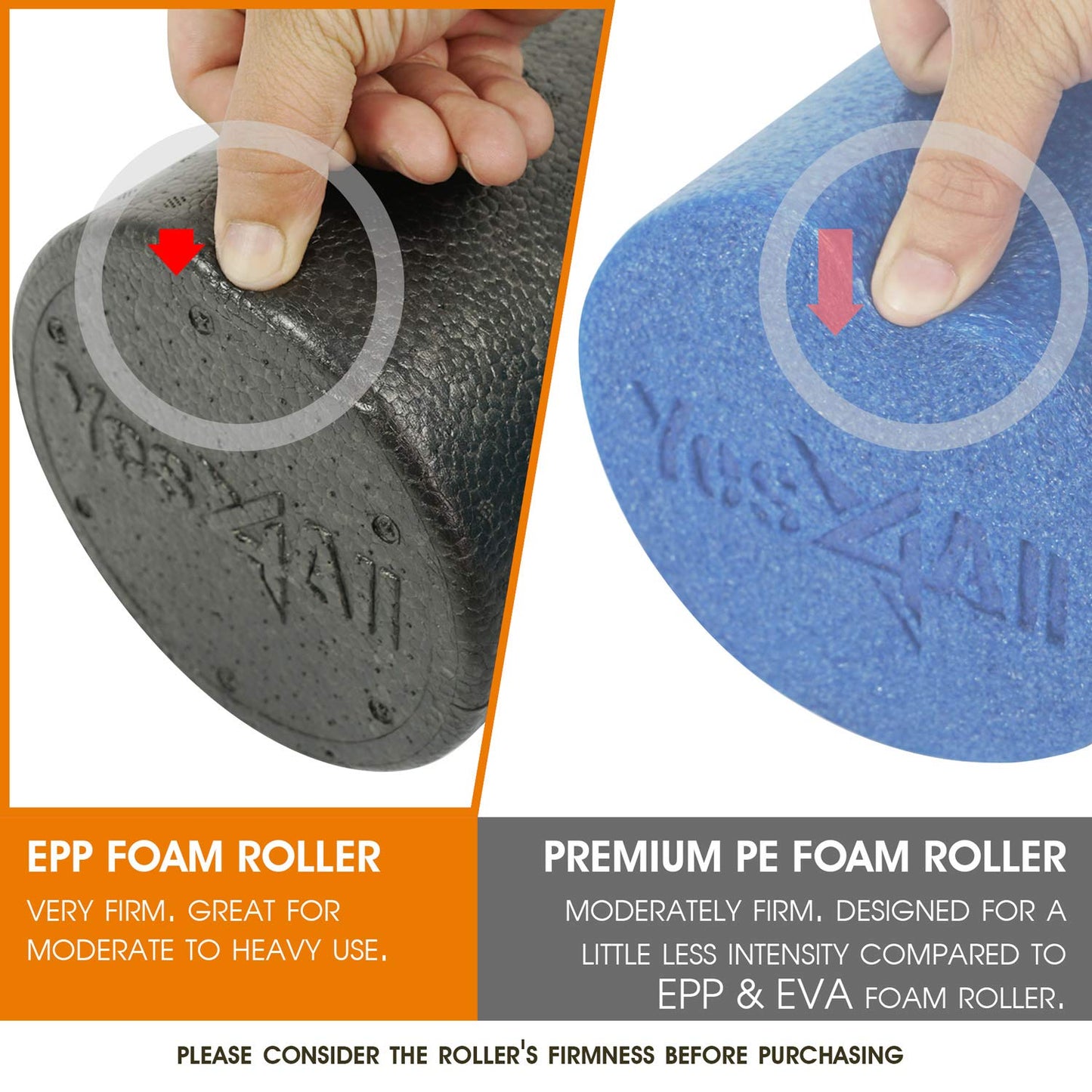 Yes4All EPP Exercise Foam Roller – Extra Firm High Density Foam Roller – Best for Flexibility and Rehab Exercises (12 inch, Black)