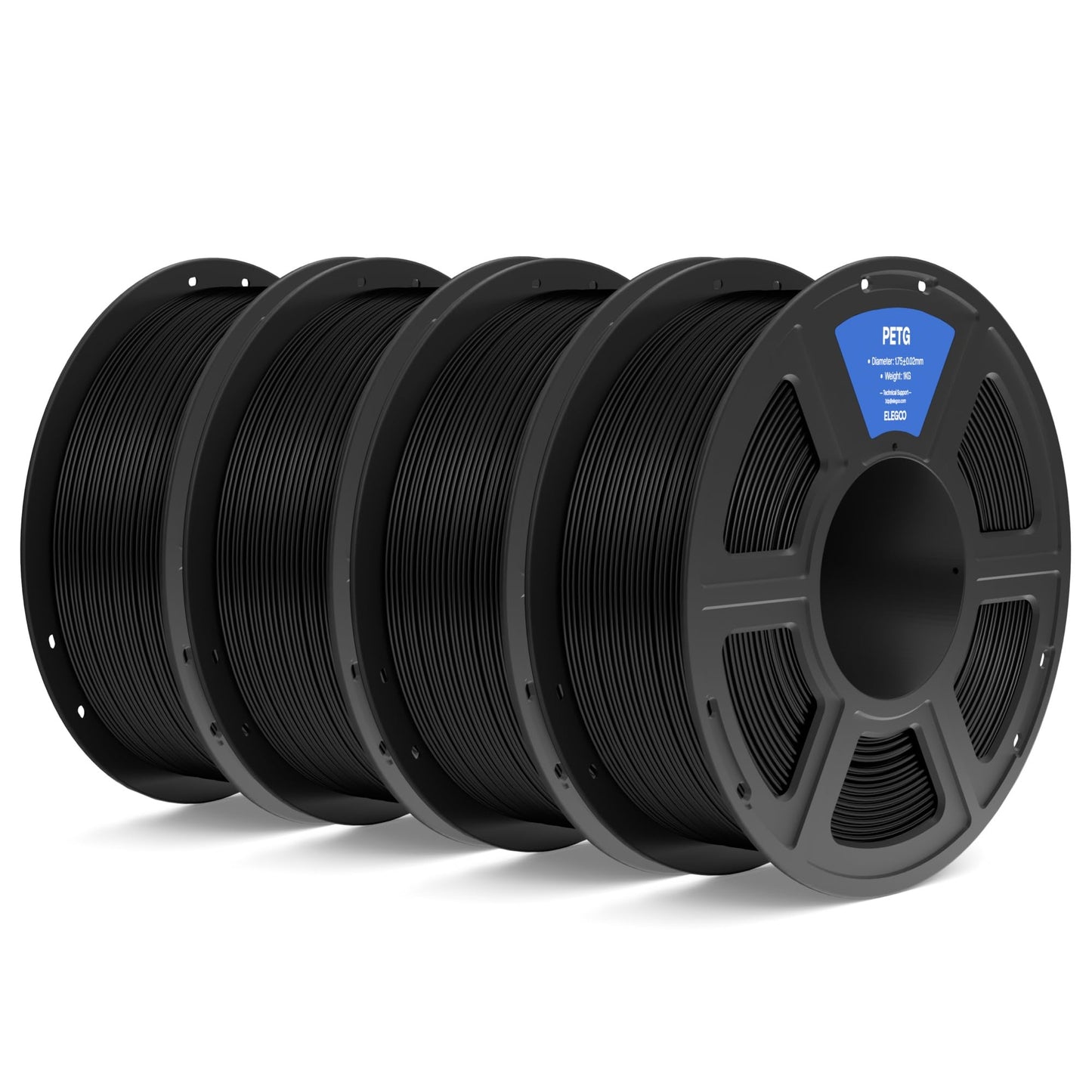 ELEGOO PETG Filament 1.75mm Black 4KG, 3D Printer Filament Dimensional Accuracy +/- 0.02 mm, 4pcs 1kg Spool(2.2lbs) Fits for Mos