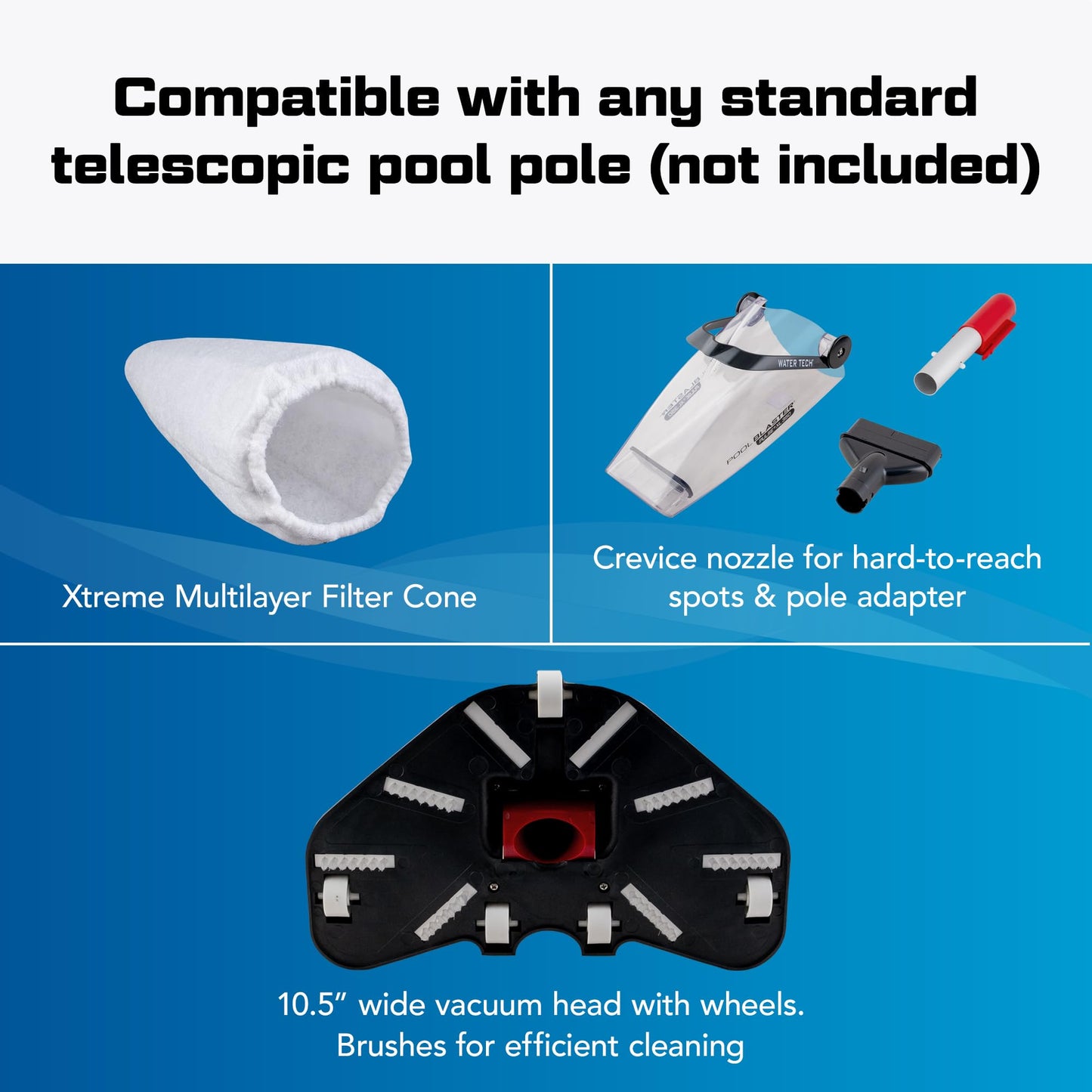 POOL BLASTER Pulse XL 350 American-Engineered Cordless Pool Vacuum with Auto-Start Sensor – Hoseless Vac with XL Debris Chamber for Inground, Above Ground Swimming Pools - 10.5" Head & 60 Min Runtime
