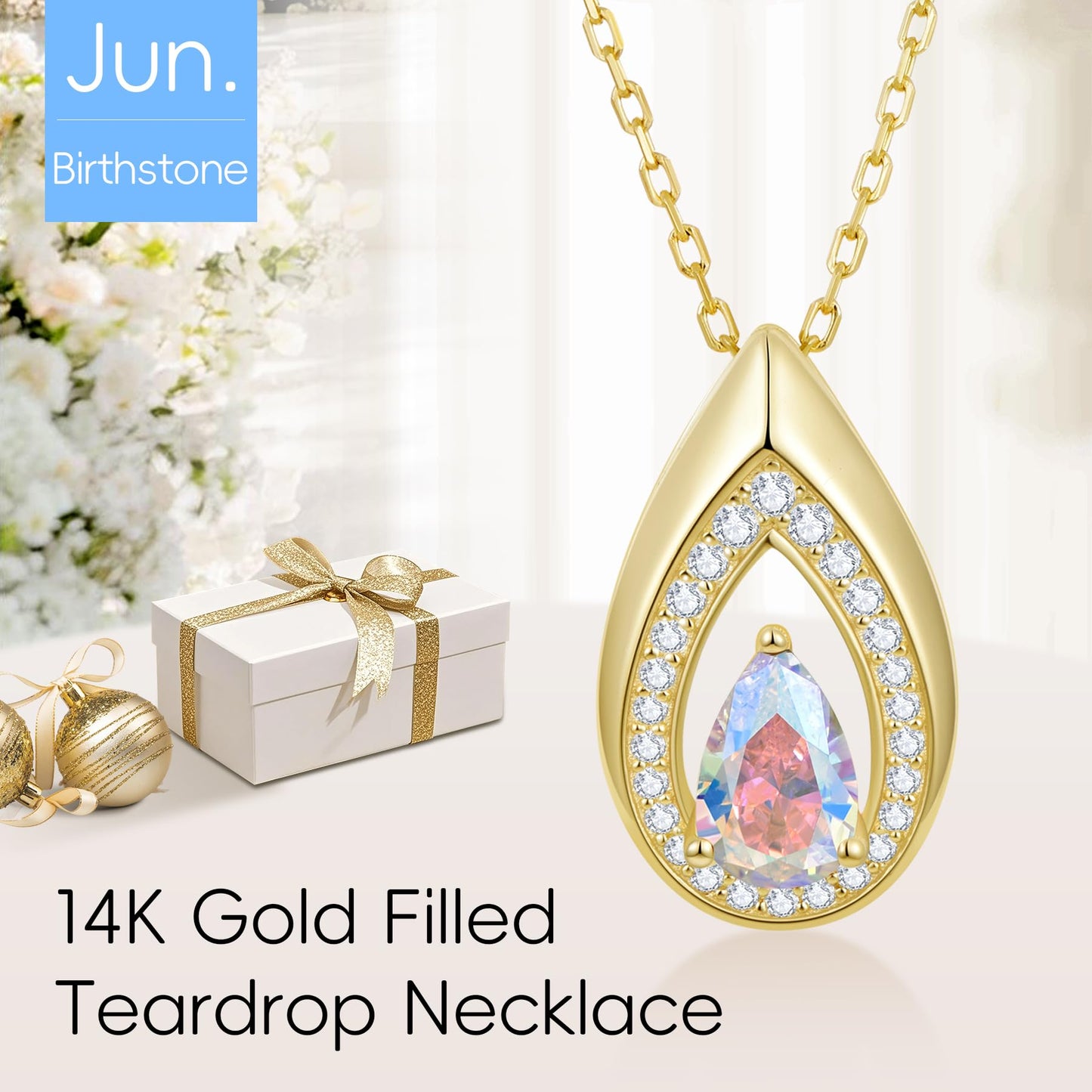 Kstyle 14K Gold Alexandrite Necklaces for Women Birthday Gift Teardrop June Birthstone Pendant Necklace 925 Sterling Silver Jewelry for Wife Girlfriend Daughter Mom Sister