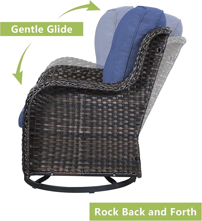 Rilyson Wicker Patio Furniture Set - 6 Piece Rattan Outdoor Sectional Conversation Sets with 2 Rocking Swivel Chairs,2 Ottomans and 2 Sofa for Porch Deck Garden(Brown/Blue)