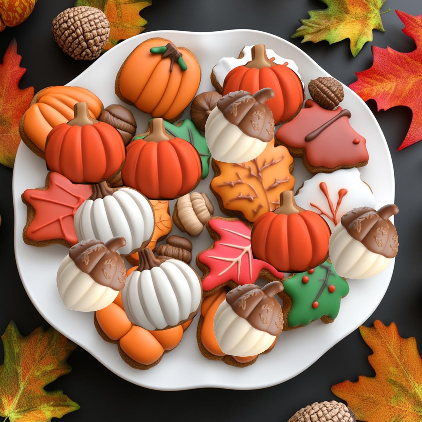 Palksky Fall Silicone Molds, Pumpkin Halloween Thanksgiving Candy Mold Silicone, Fall Maple Leaf Acornshape Chocolate Molds, Fall Baking Supplies