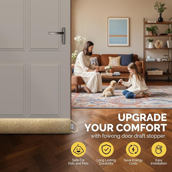 fowong Under Door Draft Stopper 32 Inch Weighted Draft Stopper for Bottom of Door Soundproofing Noise Blocker Easy Install, Oatmeal