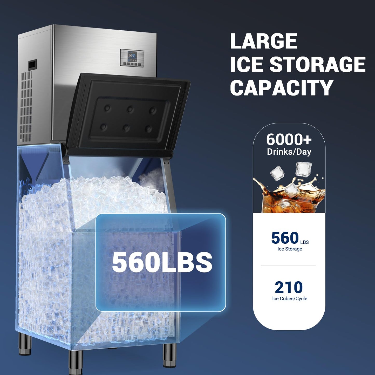 Commercial Ice Maker, 680 LBS/24h with 560 LBS Storage Bin, 210 Ice Cubes Ready in 5-15 min, Stainless Steel & Self Cleaning Industrial Ice Machine Perfect for Bar Restaurant Cafe