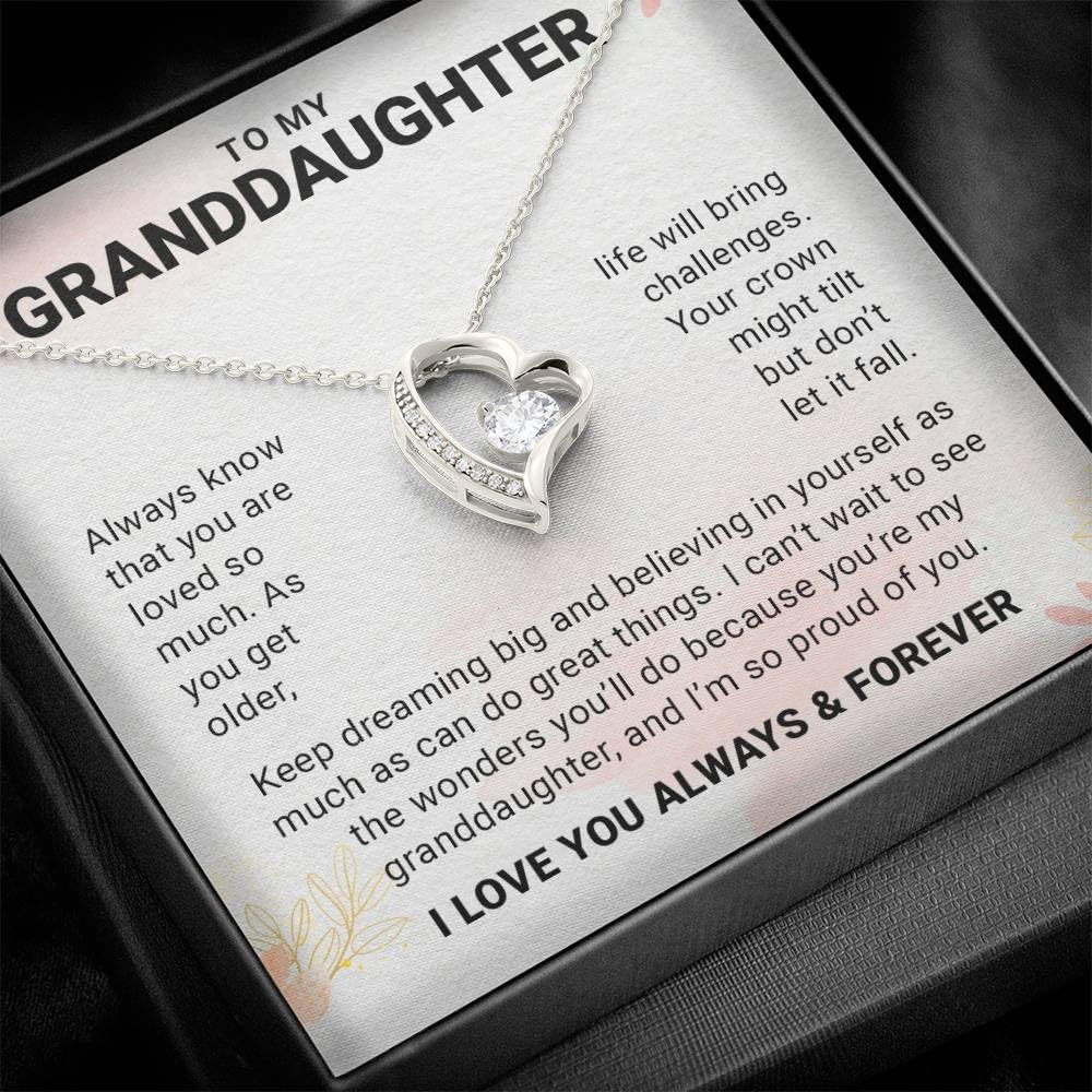 To My Granddaughter Necklace Gifts From Grandma Grandmother or Grandpa Grandfather Birthday Graduation Christmas Jewelry From Grandparents With Message Card and Gift Box (Standard Box, Love Forever)