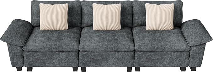 MIXPATIO 123" Cloud Modular Sectional Sofa, 3-Seater w/Deep Seat & Removable Arms, Plush Chenille for Living Room - Cyan
