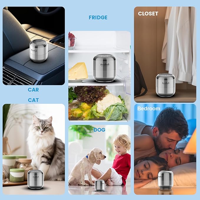 Fridge Deodorizer – 1 Pack Refrigerator Odor Eliminator, Lasts 10 Years, Chemical-Free Fresh Odor Eliminator Kit, More Effective Than Baking Soda, for Kitchen Appliances, Closet, Car, Pet Areas-Silver