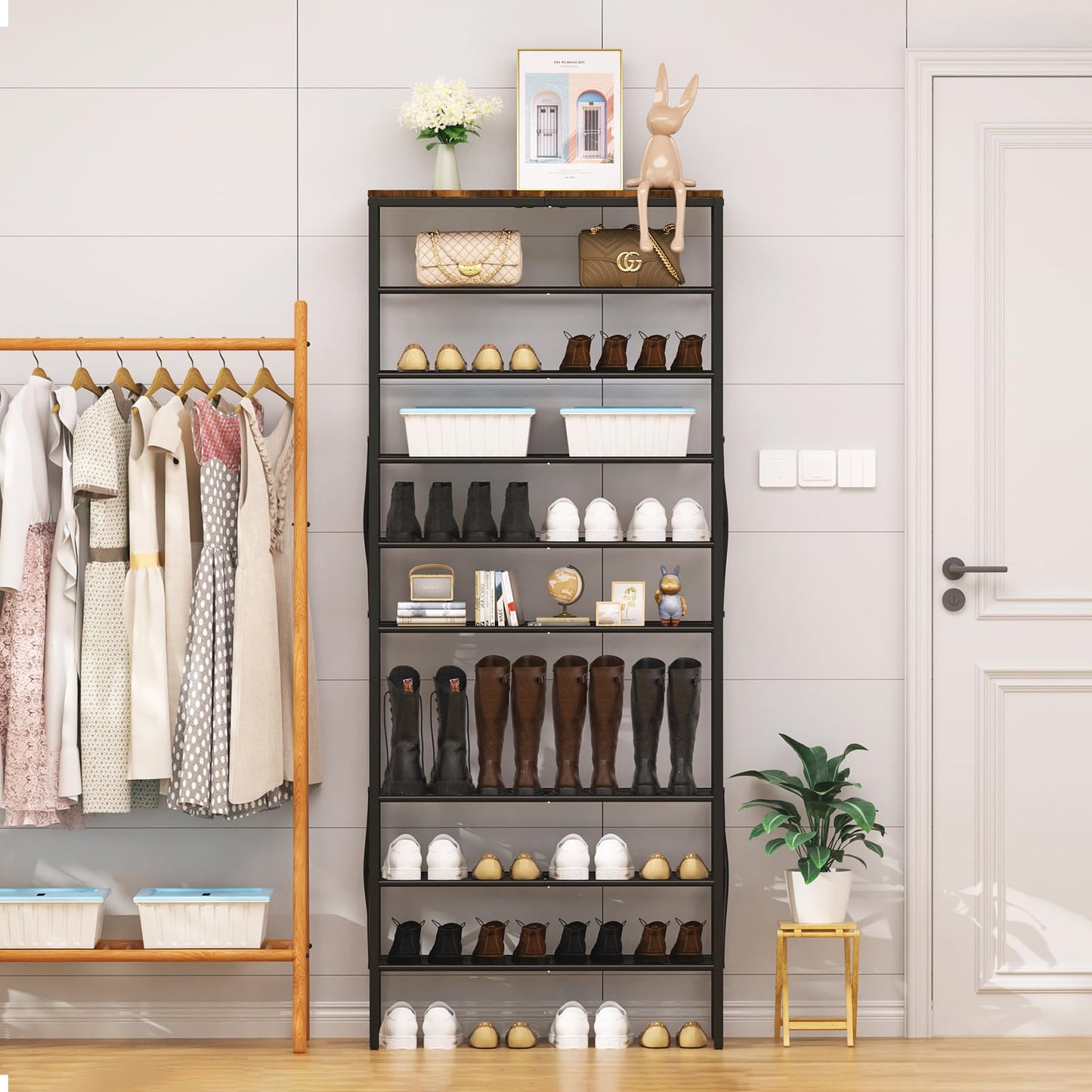 MILEFA 10-Tier Tall Shoe Rack, Large Capacity Shoe Shelf Holds40-45 Pairs, Shoe Shelf for Entryway, Hallway, Living Room, Rustic Brown