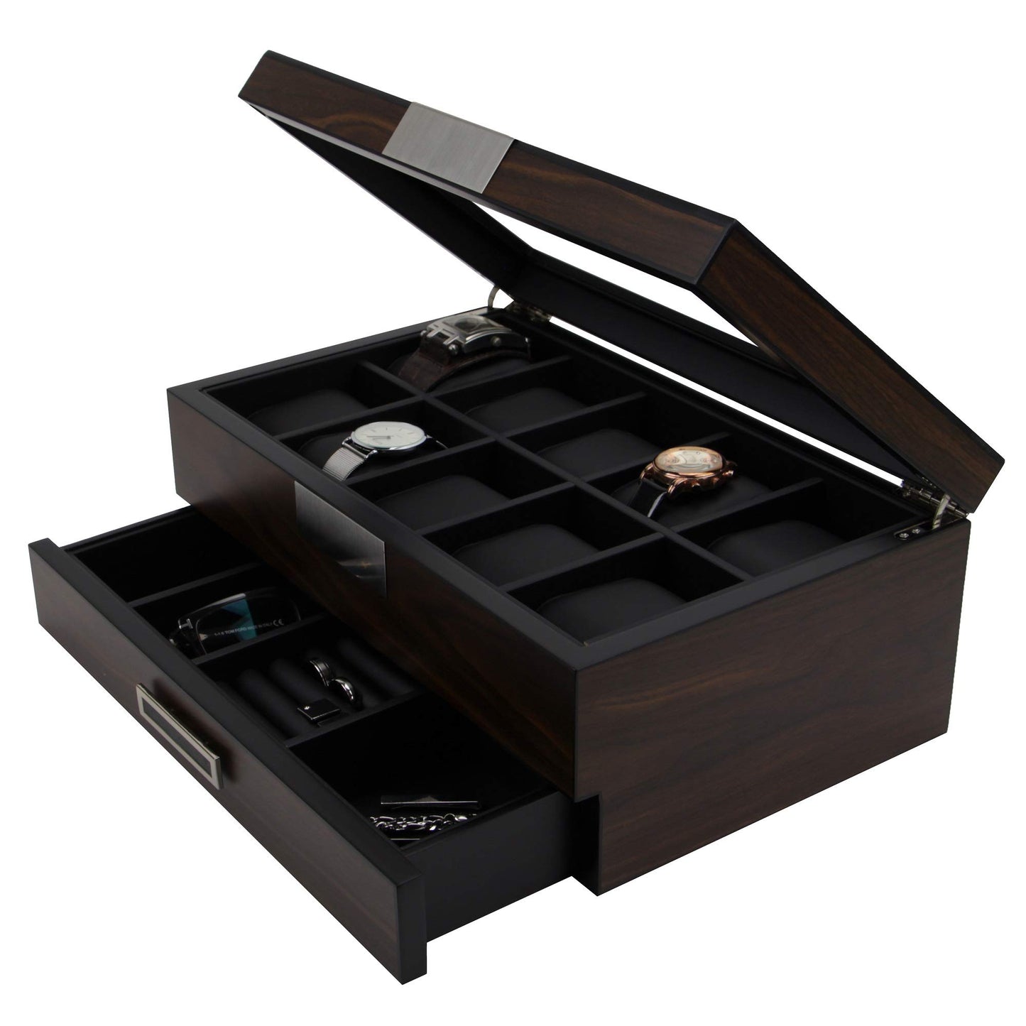 Decorebay Executive Wooden Watch Box Valet Box Sunglasses and Jewelry Box Storage Organizer (Sweetheart) (Brown)