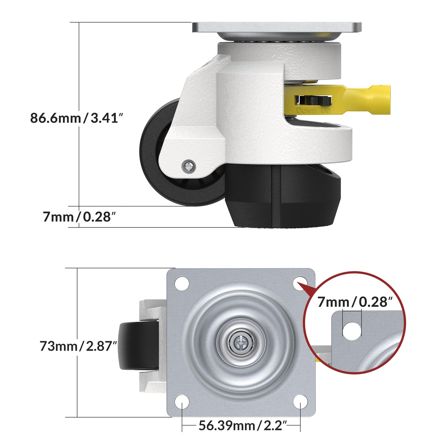 HOLKIE Leveling Casters with Ratchet Handle Design Total Capacity 2200 Lbs Heavy Duty Industrial Casters Set of 4 with Adjustable Leveling Pads (TD60)