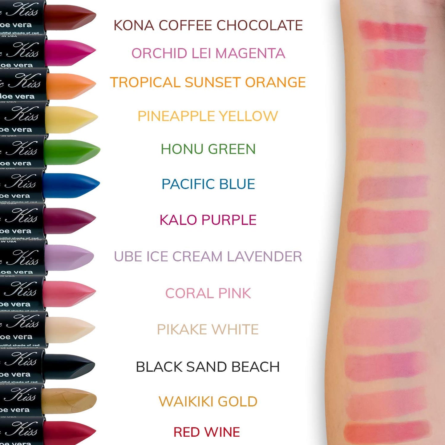 Magic Kiss Pack of 12 Color Changing Aloe Vera Lipstick set, MADE IN USA (Orange)