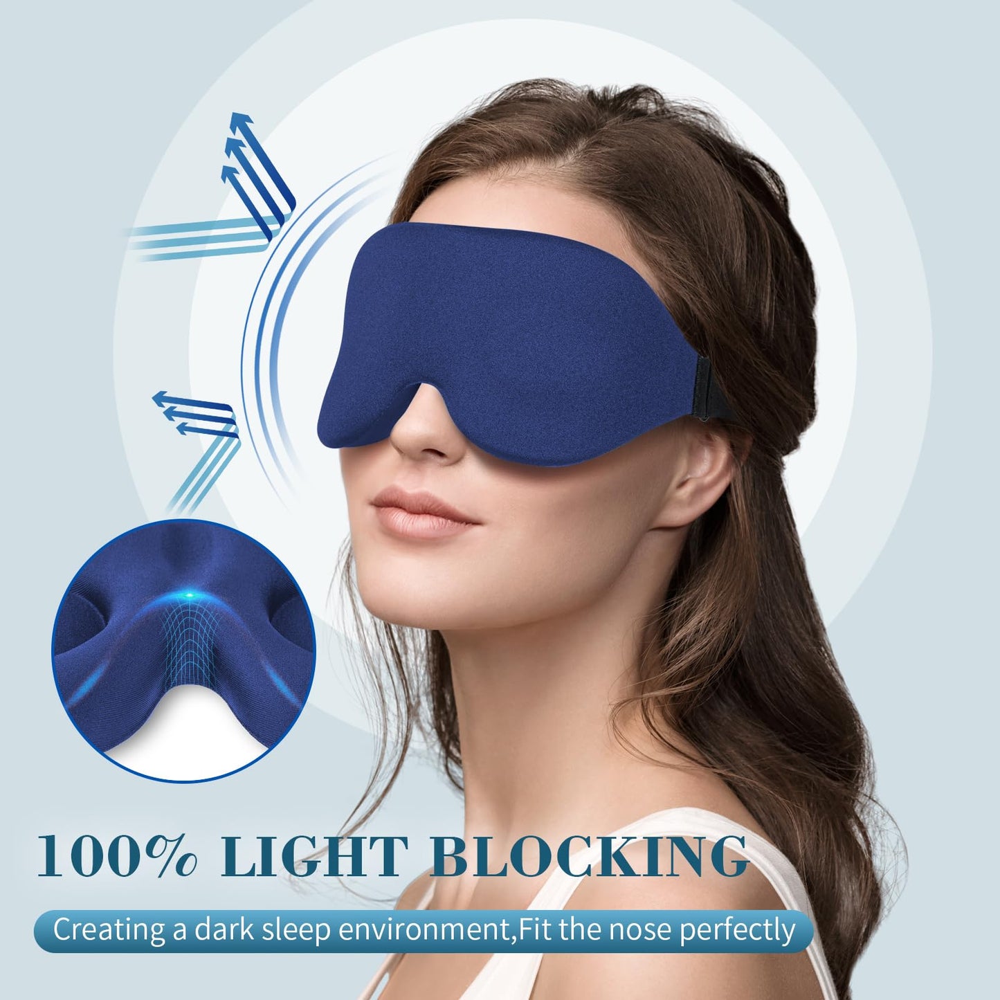 ZGGCD Sleep Mask for Side Sleeper, Light Blocking Sleeping Eye Mask for Women Men, 3D Contoured Cup Night Blindfold, Luxury Eye Cover Eyeshade with Adjustable Strap for Travel, Nap, Blue