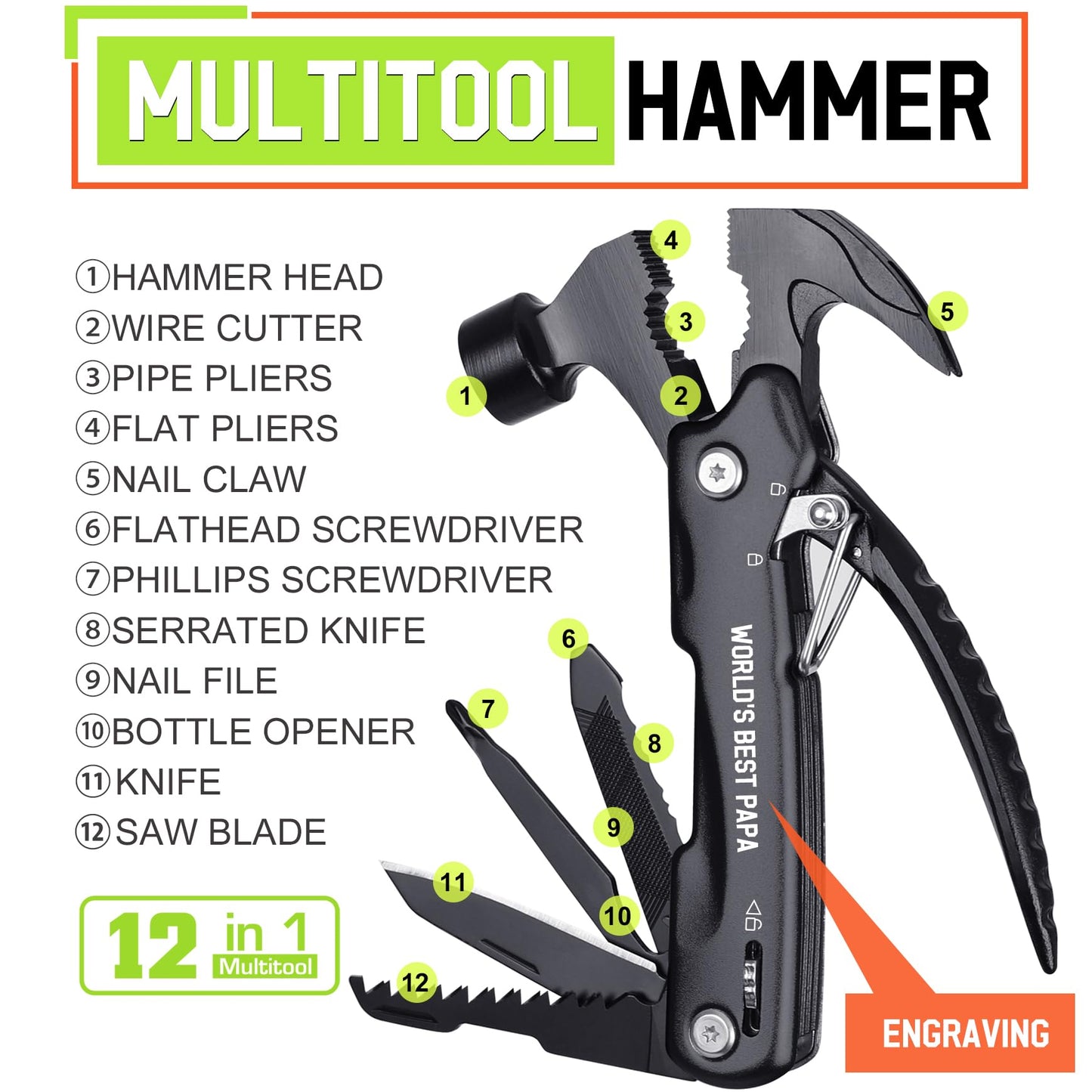 Papa Gifts for Fathers Day - Gifts for Papa, Papa's Gift from Granddaughter - Fathers Day Birthday Gift for Papa's, Grandparents Presents, Multitool Hammer