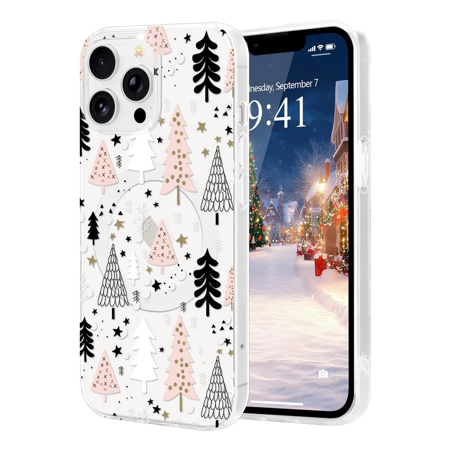 Pepmune for iPhone 14 Pro Case, Cute Merry Christmas Clear Phone Cover for Kids Women Men Xmas Tree Pattern Compatible with MagS