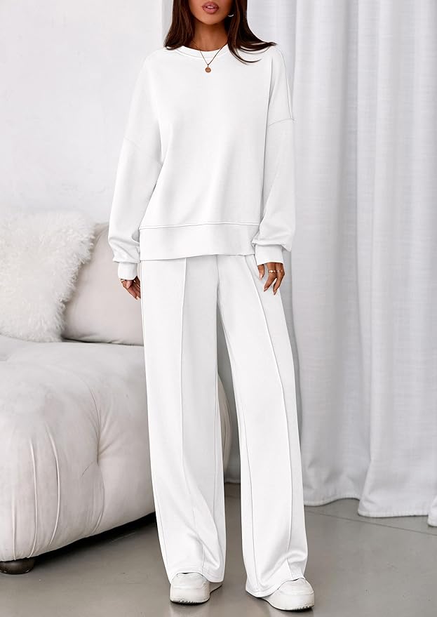 PRETTYGARDEN 2 Piece Sets For Women Fall Trendy Long Sleeve Sweatshirt Wide Leg Pants Loungewear Set Matching Sweatsuit