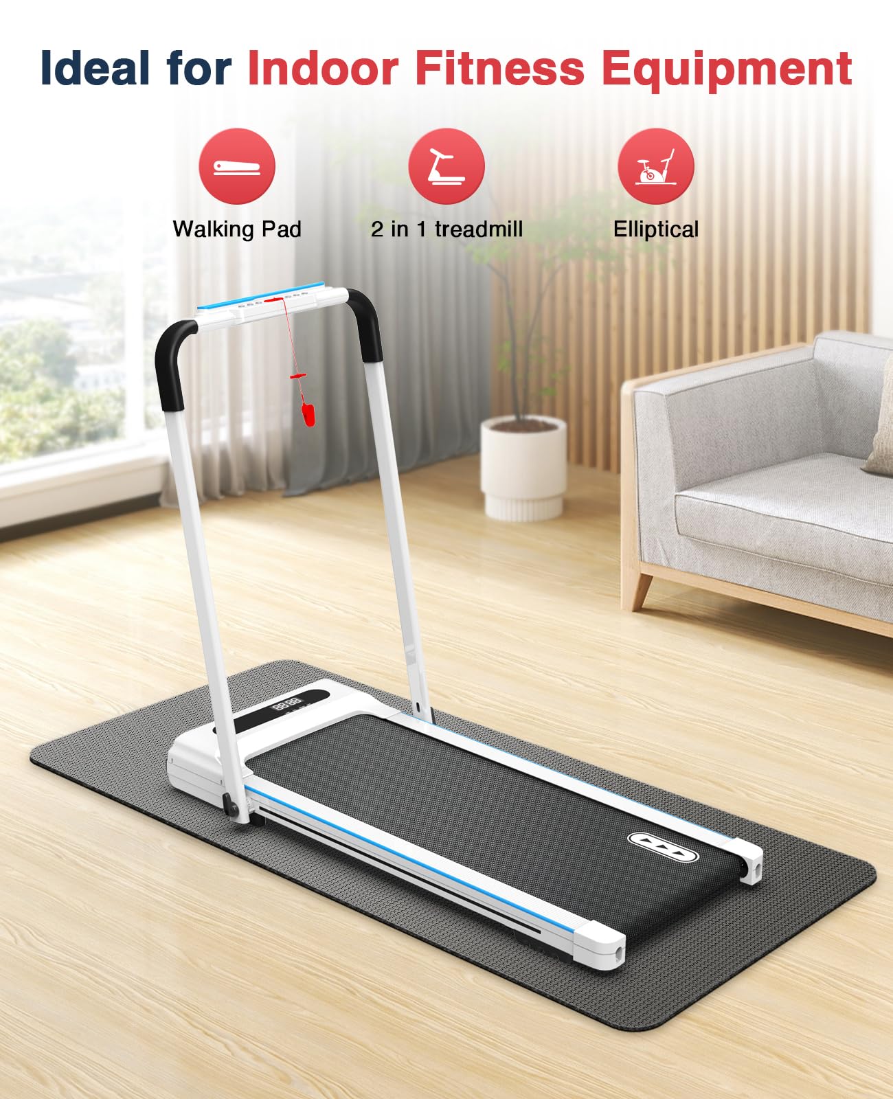 Redliro Treadmill Mat for Hardwood Floors, Exercise Equipment Mat, Non-Slip Ultra Durable Workout Mats High Density Jump Rope Exercise Bike Fitness Mat, Perfect for Exercise & Carpet Protection