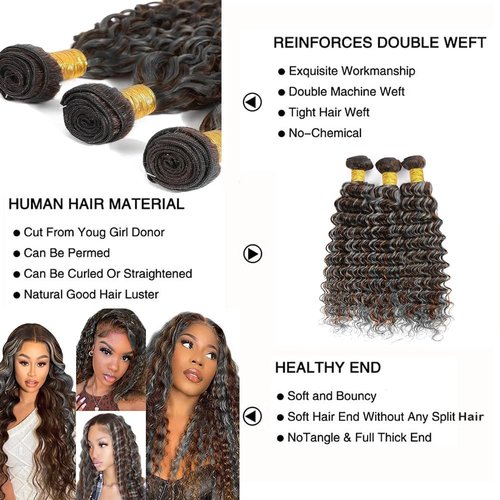 Giginger Bundles Human Hair P4/GREY 20 22 24 inch Deep Wave Human Hair Bundles Highlight Chocolate Grey Unprocessed Quick Weave Soft Sewn In Hair Extensions for Black Women