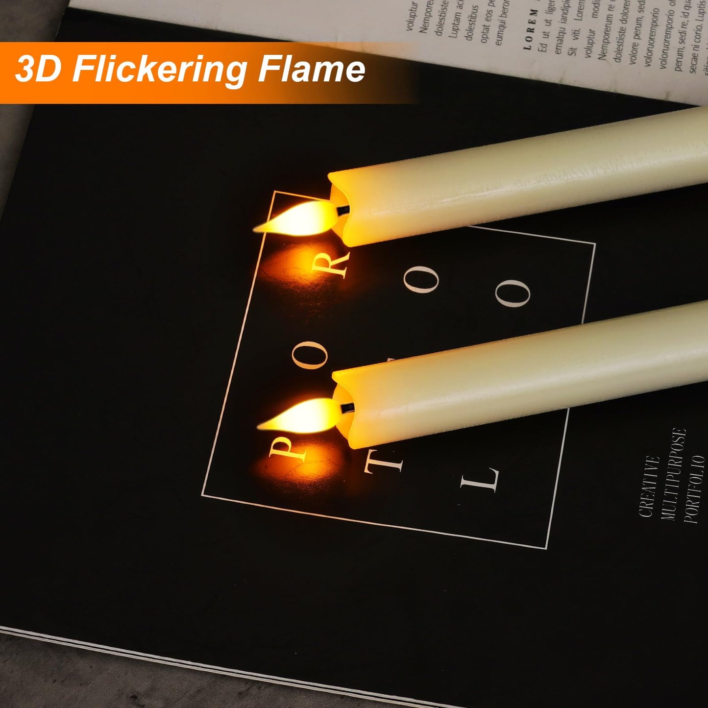 Homemory 2 Pcs Real Wax Made Flameless Taper Candles with Remote and Timer, 9.6" Ivory Battery Operated Candle Stick Flickering, Led Taper Candles with Lifelike Flame for Indoor Home Decor
