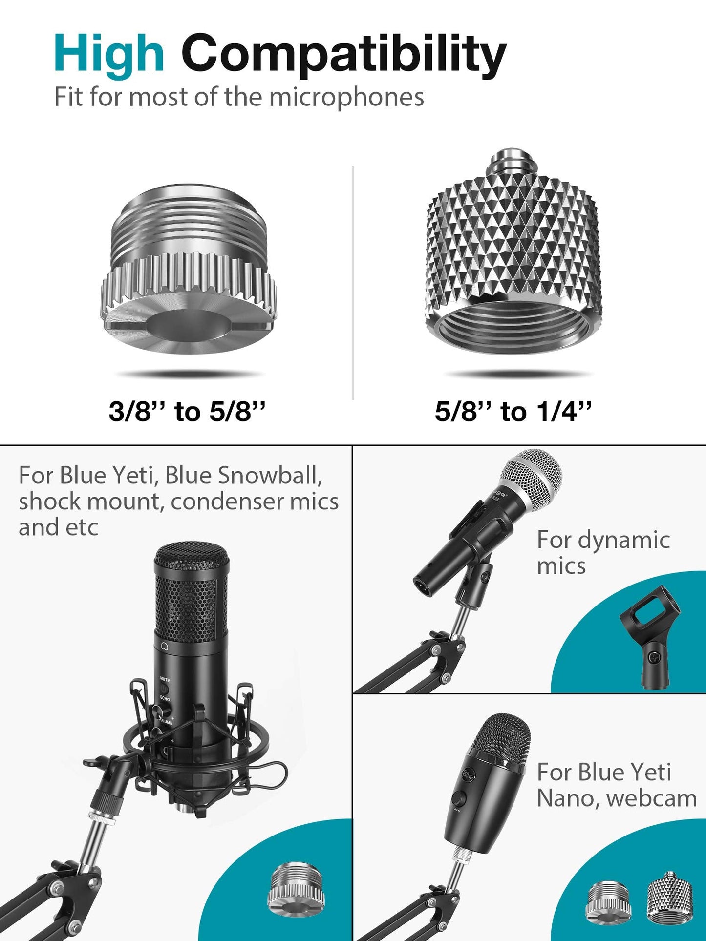 Innogear Microphone Stand, Adjustable Mic Stand Set For Blue Yeti Nano Suspension Boom Scissor Arm Stand With 5/8 To 3/8 Screw,
