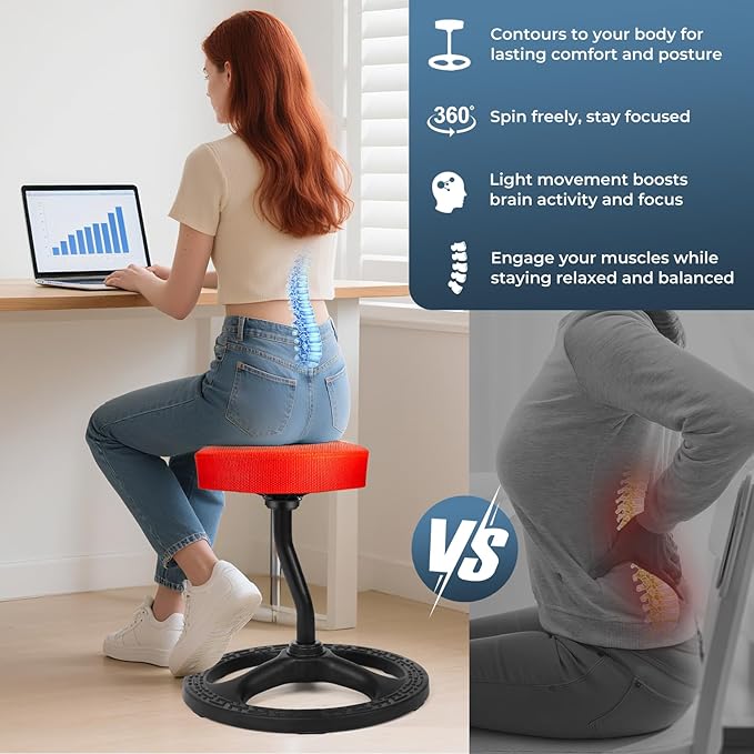 Upaloop ADHD Chair for Kids, Yoga Chairs for Adults, Wobble Stool Active Flexible Seating Desk Chair with Non-Slip Base and Washable Seat Cover for Stability, Balance, Yoga, Office, School, Classroom