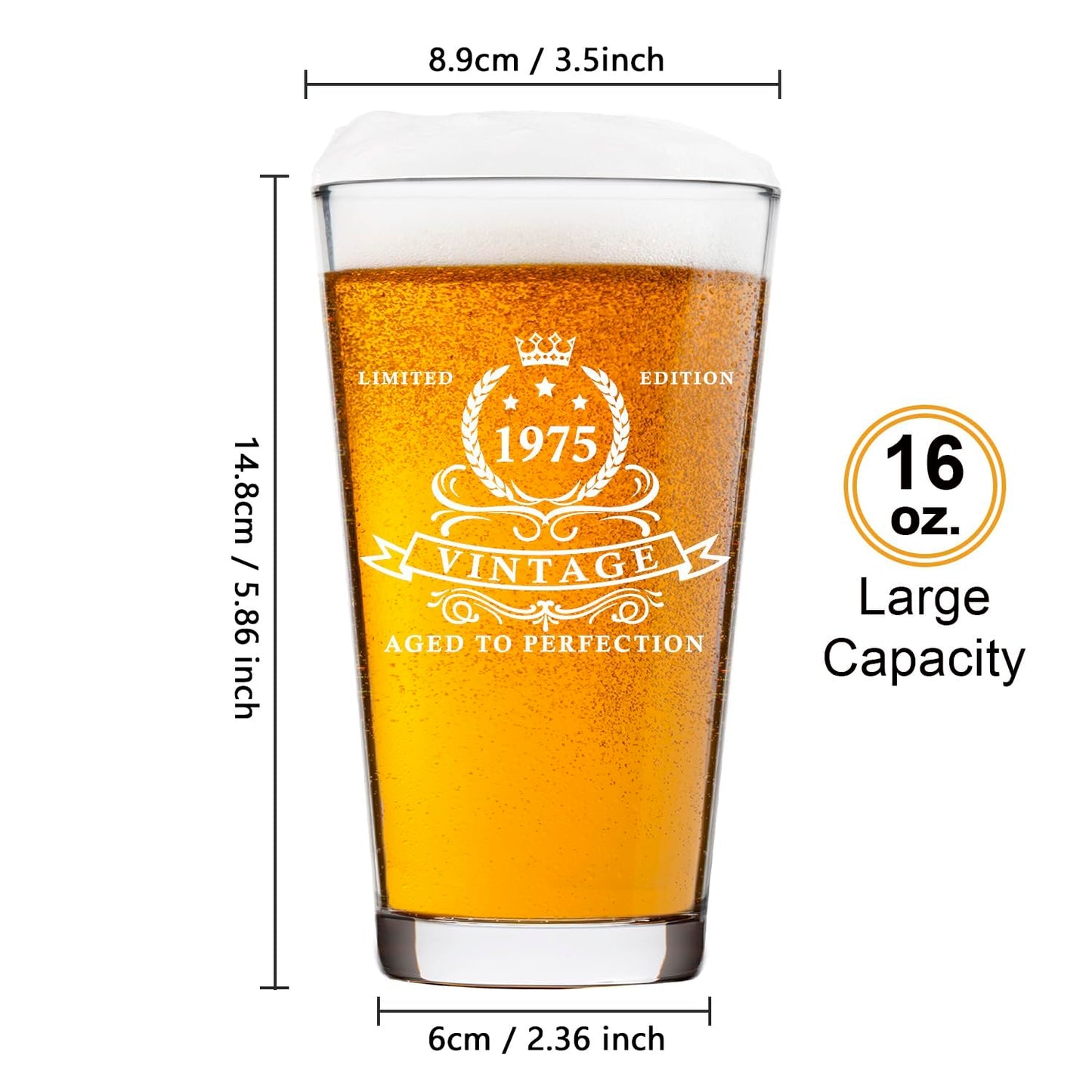 LIGHTEN LIFE 50th Birthday Gifts for Men 16oz,1975 Beer Glass in Barrel Box,50th Birthday Beer Glass,50th Birthday Gift Ideas,1975 Pint Glass for 50 Years Old Dad,Husband,50th Beer Glass