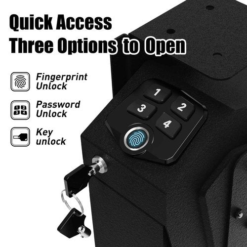HARDROCK Gun Safe for Pistols, Biometric Wall Mounted Handgun Safe Box for Desk, Bedside,Truck,Drop Down Quick Access Security Safe with Fingerprint Keypad Lock for Home nightstand