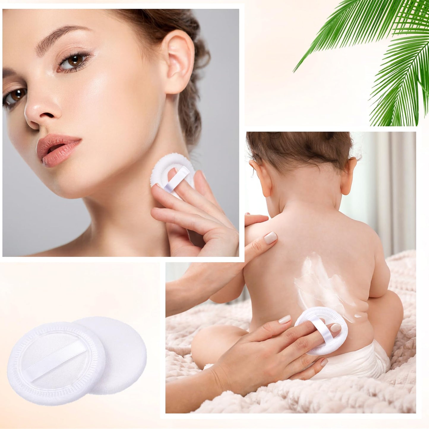 SiliFine 100 Pcs Cotton Powder Puff Washable 2.36 Inch White Round Cosmetic Face Powder Makeup Puffs with Ribbon Body Cosmetic