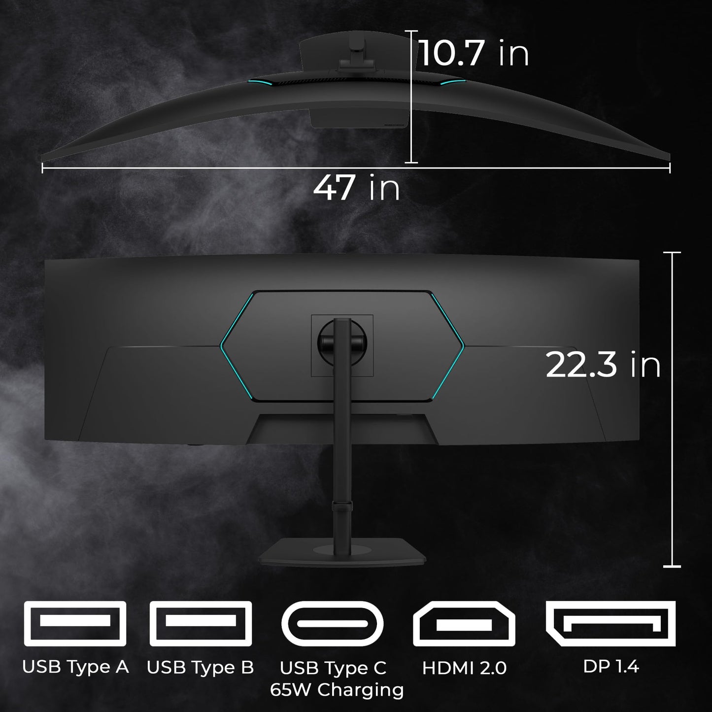 Deco Gear 49 Inch Curved Monitor, 5K2K Ultrawide WDQHD Screen 5120×1440, R1500, HDR400, 120Hz, 32:9 VA Panel, USB-C 65W PD, Adaptive Sync, PBP/PIP, KVM Switch, Built-in Speakers & Ergonomic Stand