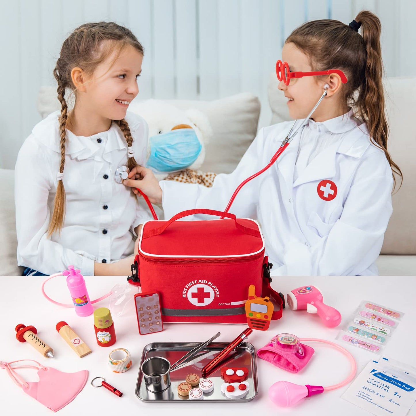 Doctor Kit for Kids, 34 Pcs Kids Doctor Playset Kit for Toddlers 3-5 with Medical Storage Bag & Real Stethoscope, Fun Role Playing Game, Doctor Play for Toddlers Kids Boys Girls Ages 3+