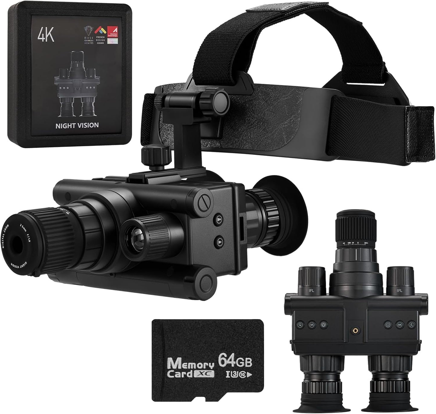 4K Night Vision Goggles with 8X Zoom & Manual Focus - Helmet-Mountable HD Infrared Binoculars for Hunting Camping Surveillance,