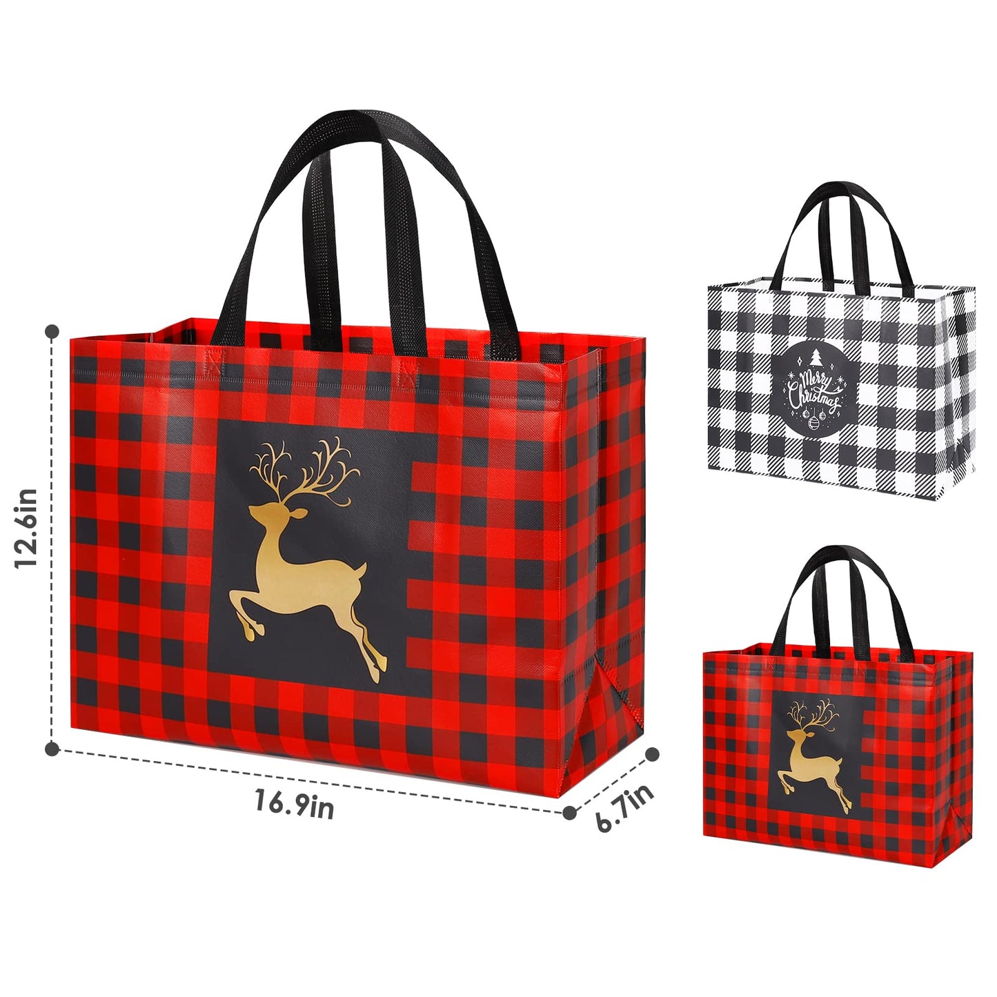 YANGTE 8 Pack Extra Large Christmas Gift Bags, Reusable Tote Bags with Handle Non-Woven Christmas Grocery Shopping Totes for Holiday Xmas, 16.9 * 12.6 * 6.8"