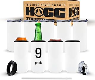 Hogg Sublimation Can Cooler - 9 Pack, Bulk 4 in 1 Can Cooler Tumbler, Sublimation Blanks, Universal Drink Holder, Stainles...