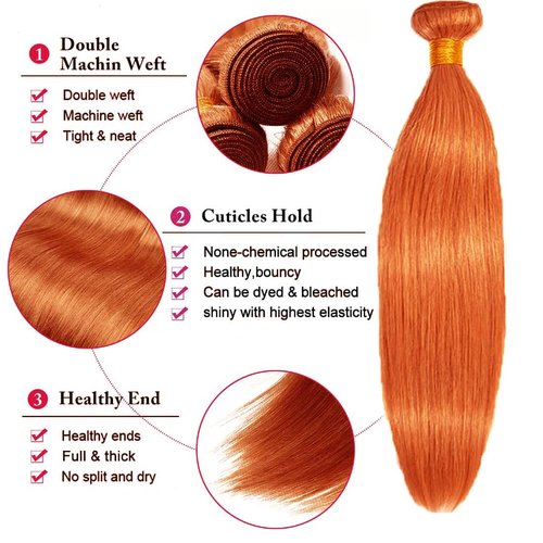 Giginger Bundles Human Hair 18 20 22 inch Orange Straight Bundles 350 Color Human Hair Unprocessed Quick Weave Soft Sewn In Hair Extensions for Black Women