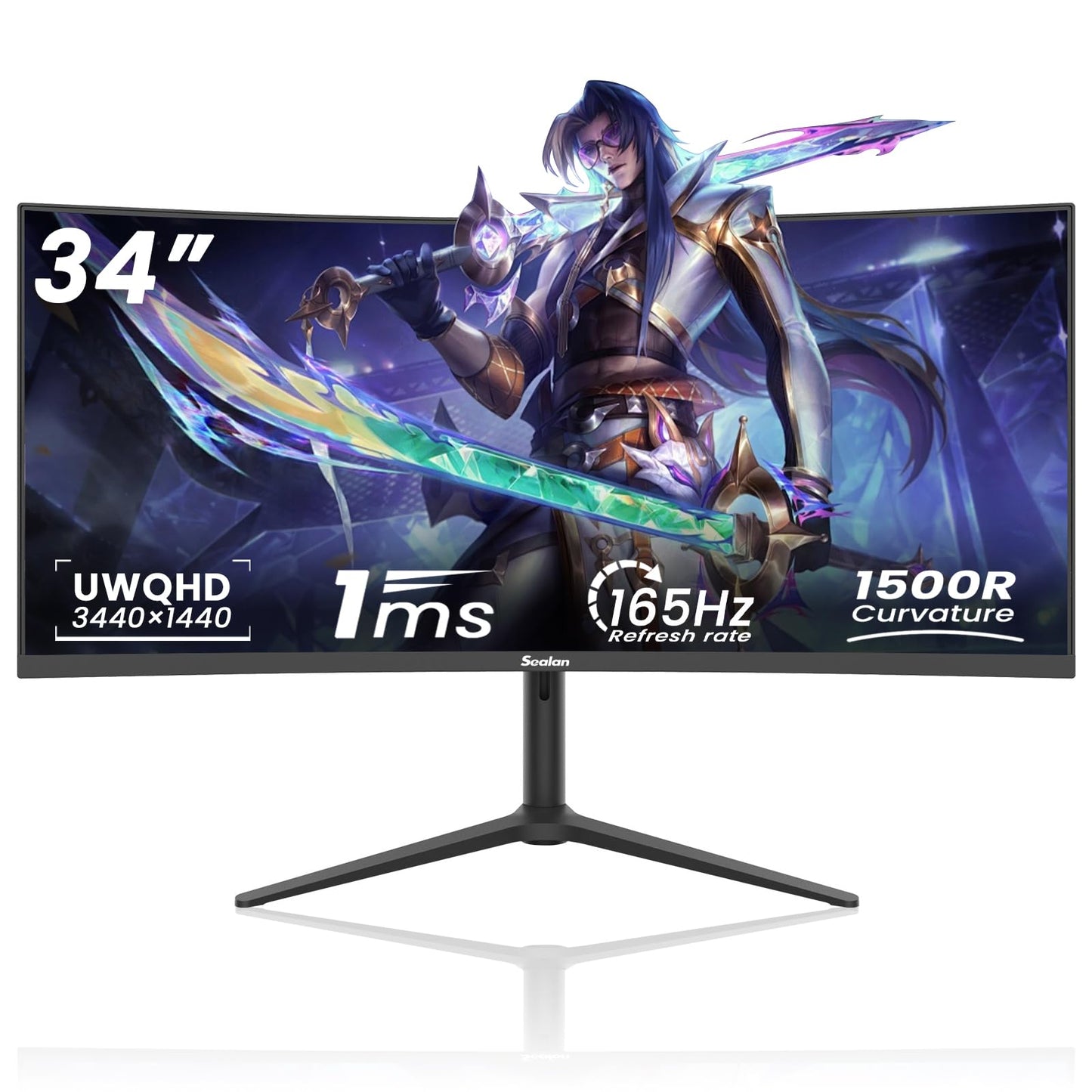 Sealan 34 Inch UWQHD Curved Gaming Monitor,165Hz 3440x1440 Ultrawide PC Monitor 1500R,21:9 Display,PIP/PBPm,HDR400,4000:1 Contra