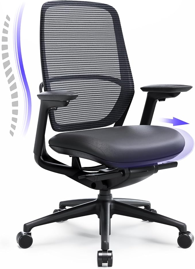Ergonomic Office Chair, High Back Mesh Desk Chair with Adjustable Lumbar Support, Reclining Backrest, 4D Armrests, Breathable Mesh, Comfortable Computer Chair for Home Office, Work,Study