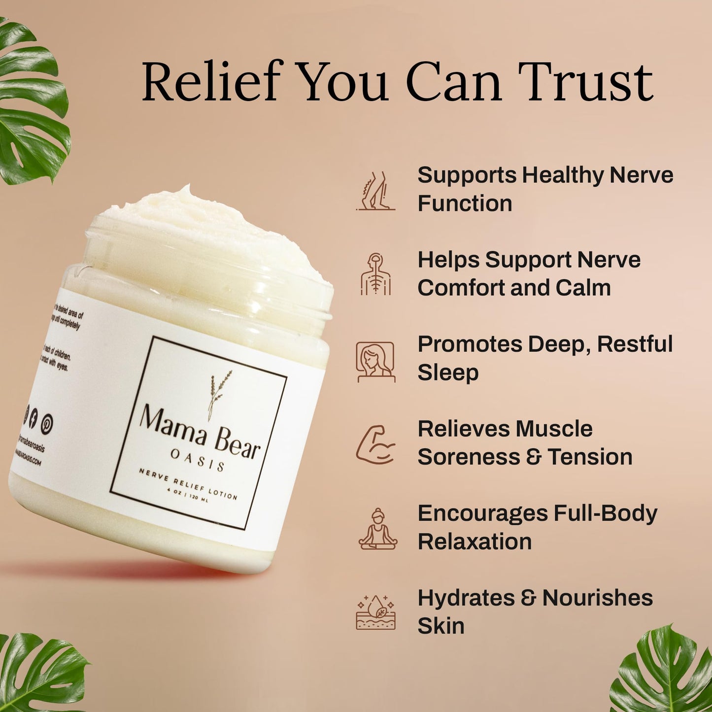 Mama Bear Oasis Lotion - Neuropathy Nerve Therapy & Relief Cream - Maximum Strength Relief Cream for Foot, Hands, Legs, Toes Includes Magnesium, Arnica, Vitamin B6, Aloe Vera, MSM (Pack of 1)