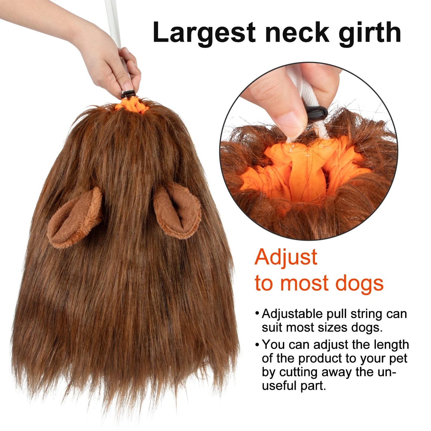 NEWBEA Lion Mane for Dog Costume, Dog Lion Mane, Realistic Funny Lion Wig for Medium to Large Sized Dogs, Halloween Fancy Dog Lion Costume (Dark Brown with Ear Tail)