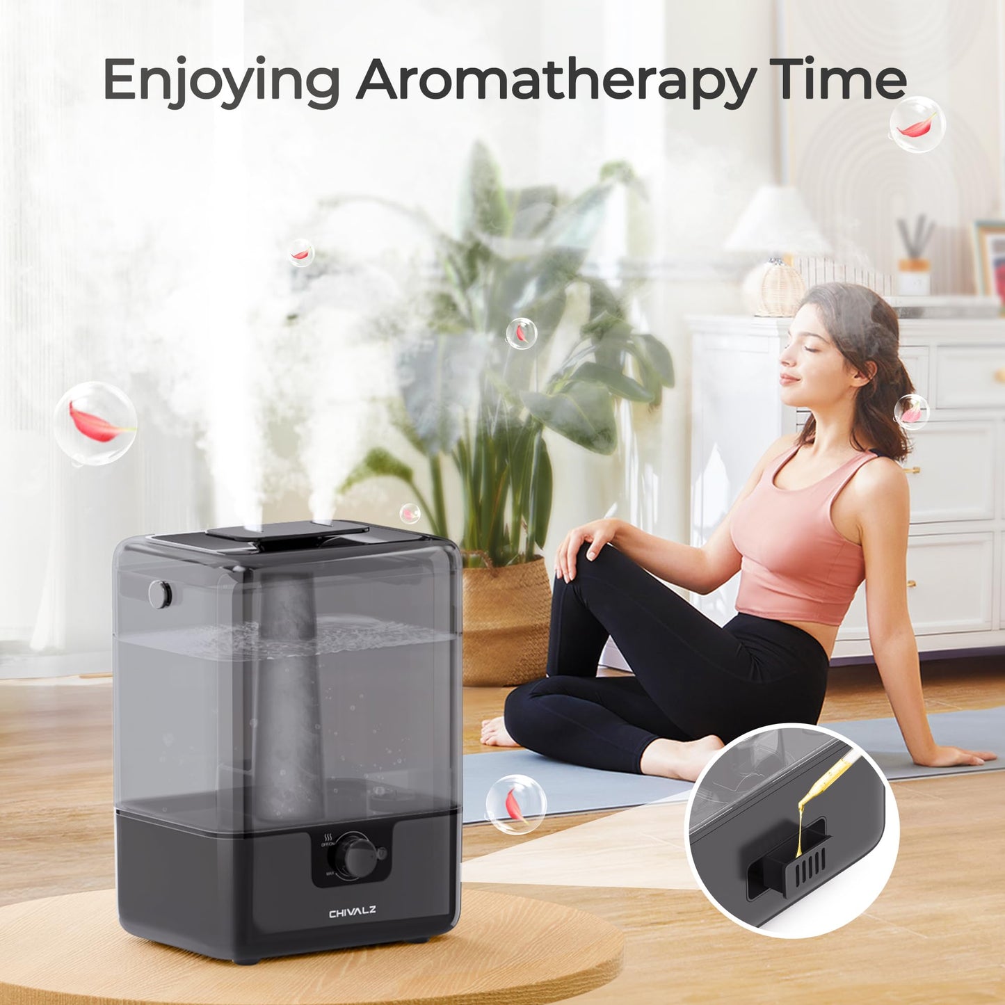Chivalz Humidifiers For Bedroom, 6L Cool Mist Humidifiers For Baby Nursery, 26Db Quiet, 50H Runtime, Top Fill Humidifier For Lar