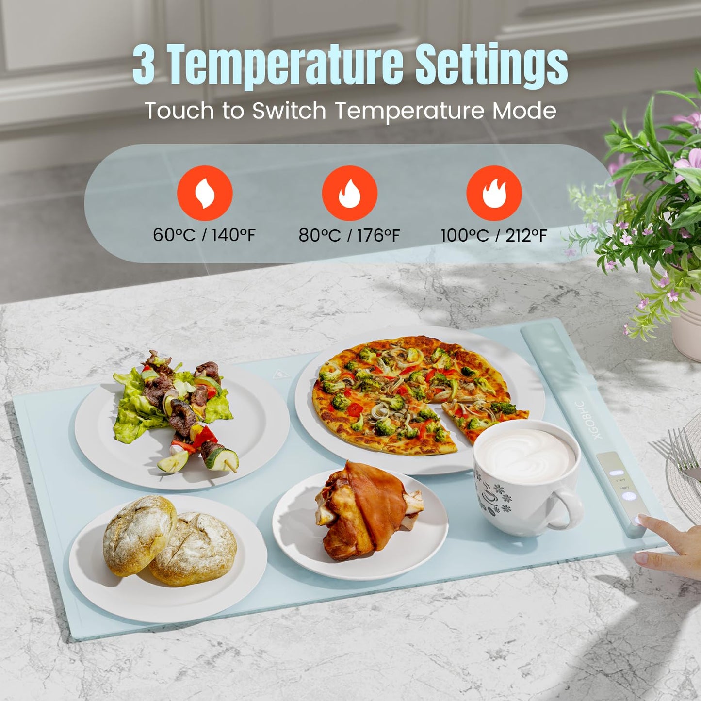 Warming Mat for Food, Food Warming Mat,Electric Warming Tray for Buffets, Fast Heating Silicone Food Warming Mat for for Countertop Parties Home Travel Gatherings Blue