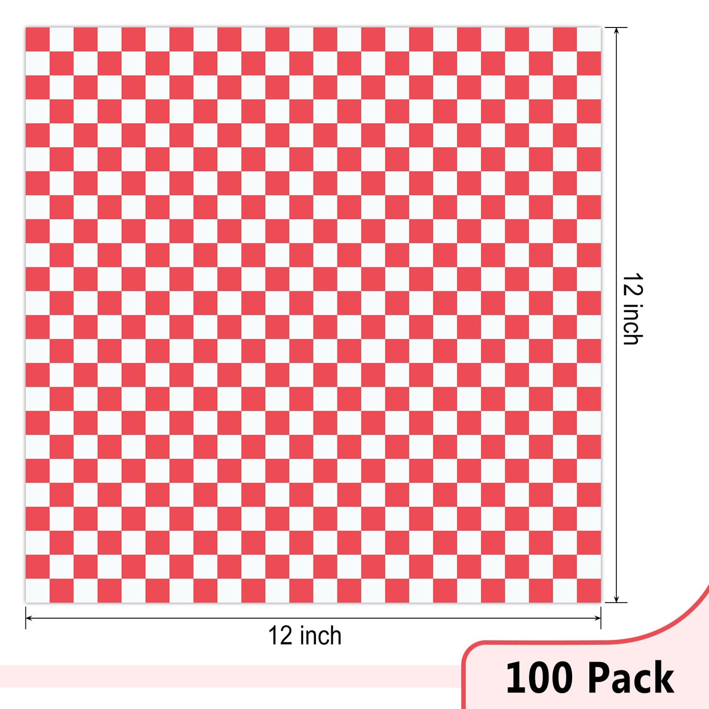 EcoDispose 12 x 12 Inches Grease Proof Deli Paper Precut Sheets for Deli Food, BBQ, Picnic, Party (100 Pcs, Red&White Checker)