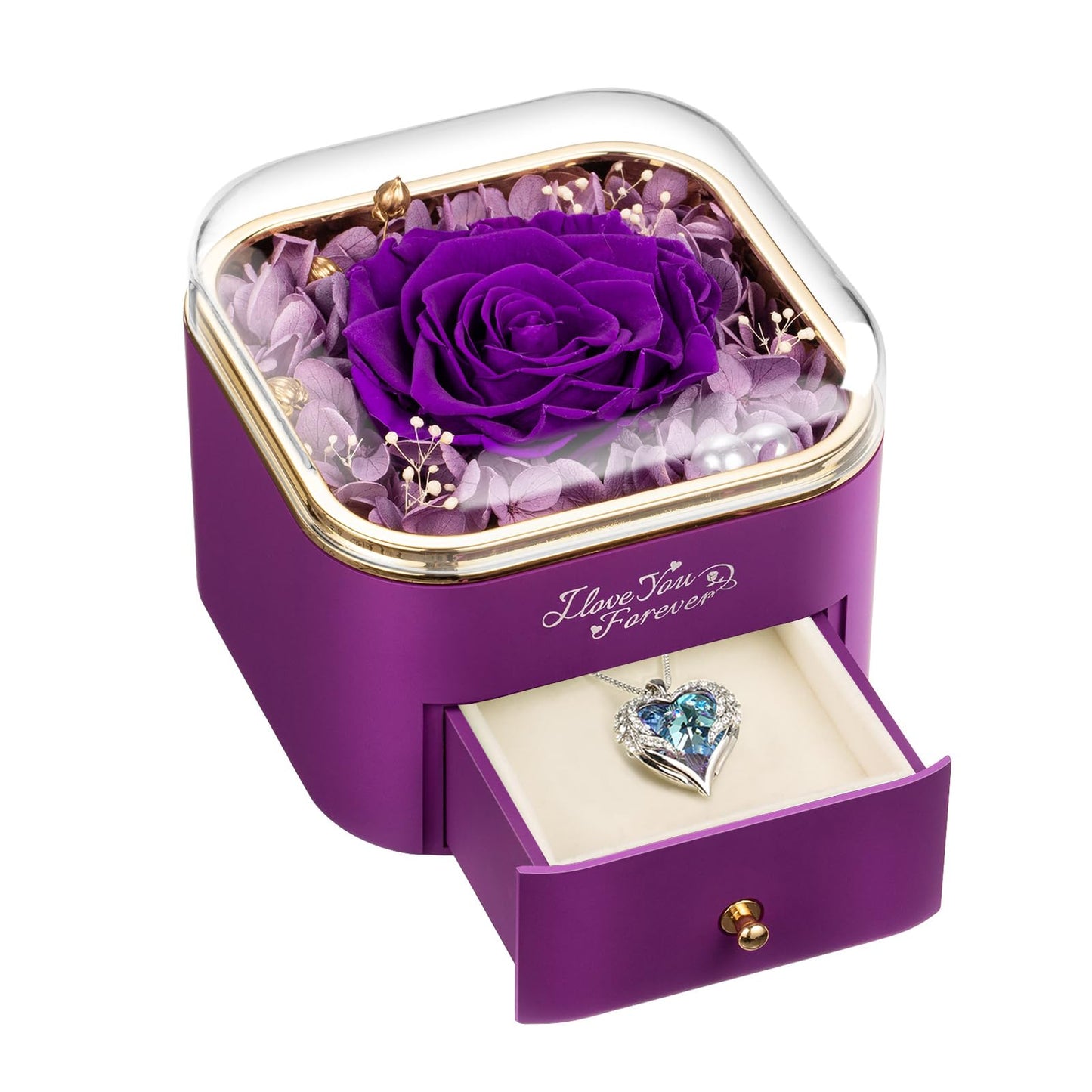 Preserved Real Purple Rose with Angle Wings Necklace, Forever Flowers Gifts for Mom Grandma Wife Girlfriend at Christmas Valentines, Anniversary Birthday Gifts for Women, I Love You Gifts for Her